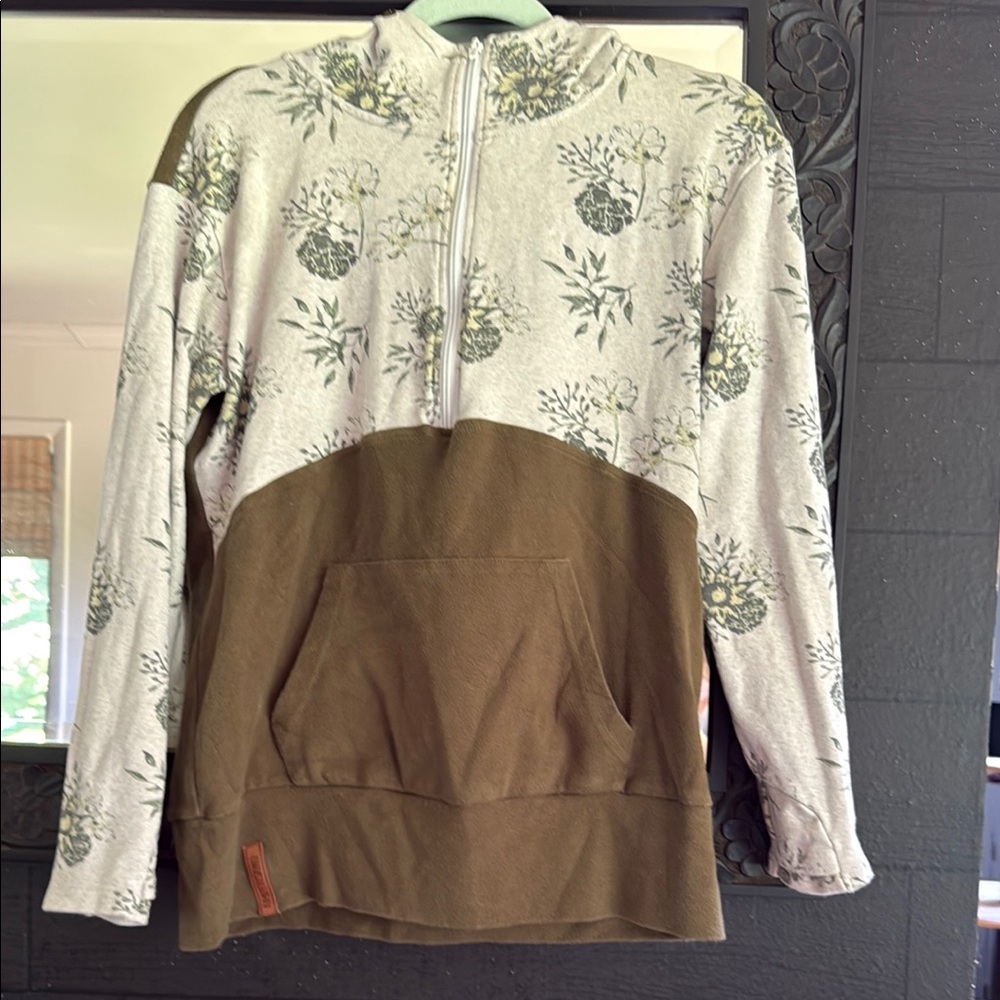 Ampersand Avenue Floral Patterned Olive and Grey hoodie